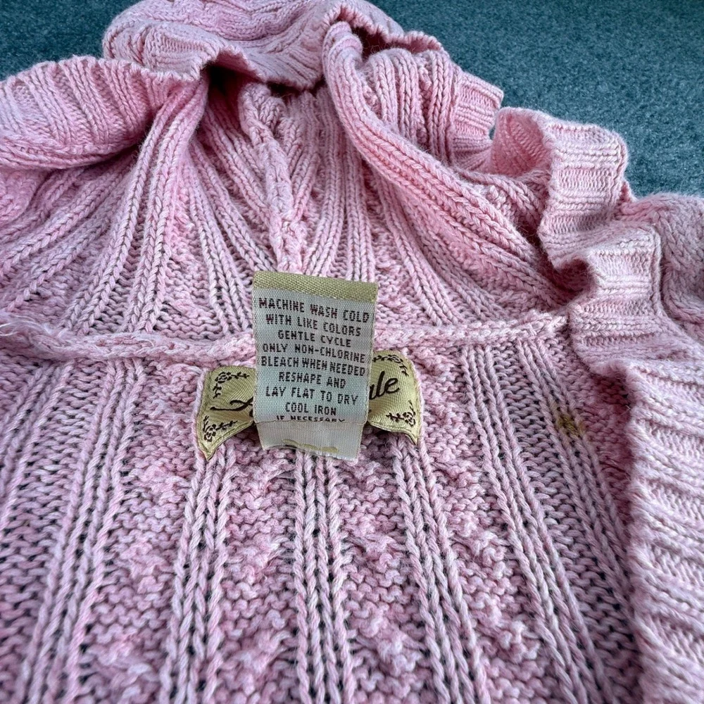 Aeropostale Pink Cable Knit Hooded Babydoll Sweater V-Neck Y2K Small 0428